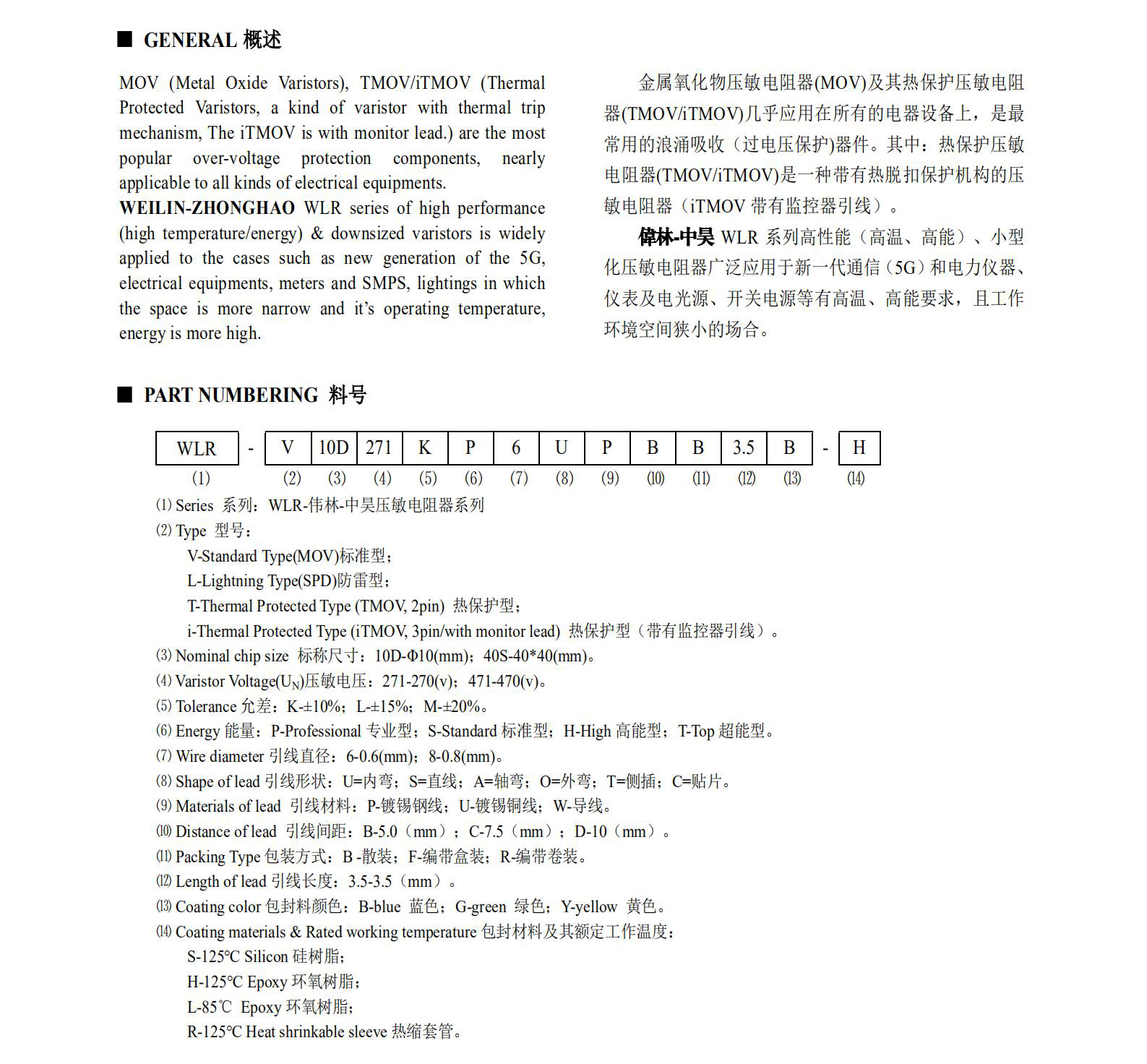Varistors(MOV,TMOV/iTMOV) 压敏电阻器,热保护压敏电阻器